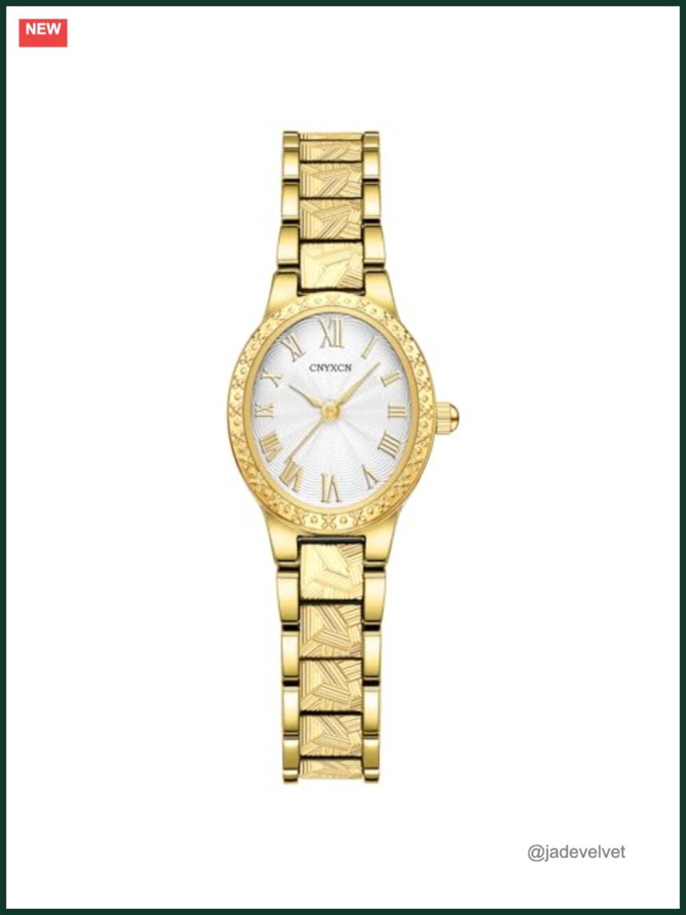 Vintage Gold Oval Case Watch Roman Numeral Dial Bracelet Strap Water Resistant